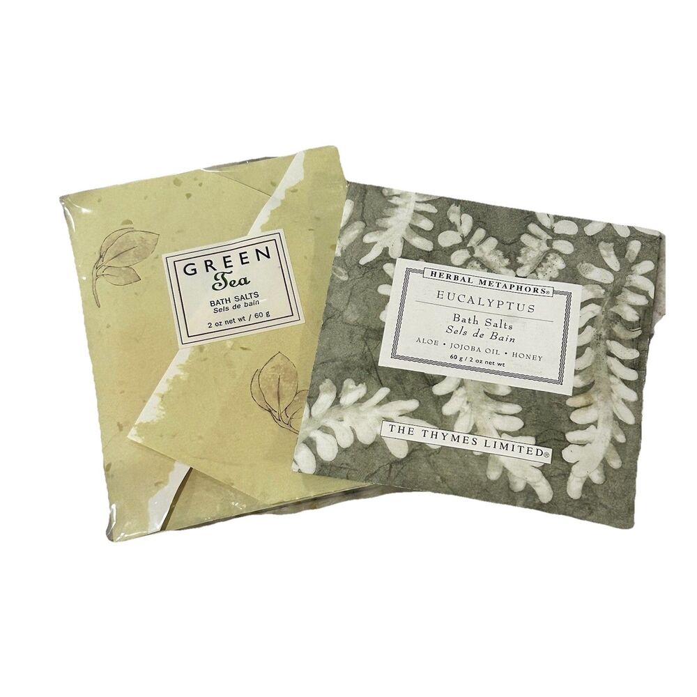 Thymes Limited Bath Salts Lot Green Tea Eucalyptus Herbal Metaphors 2 Envelopes